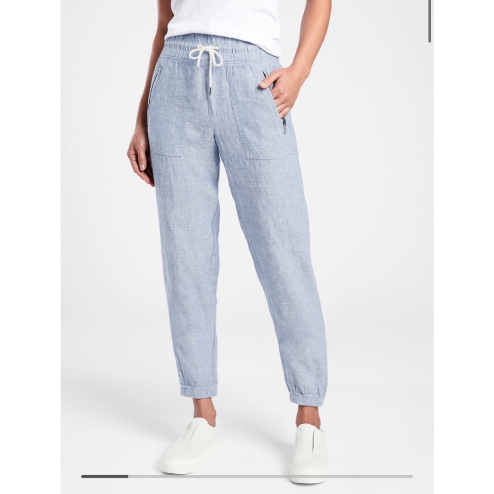 NWT ATHLETA Cabo Linen Joggers Chambray Blue - Picture 3 of 6